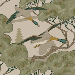 Grand Flying Ducks Emerald by Mulberry Wallcovering