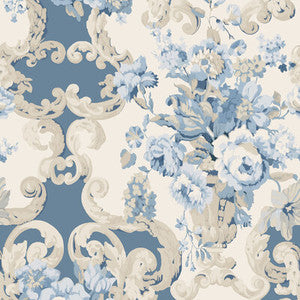 Floral Rococo Blue by Mulberry Wallcovering