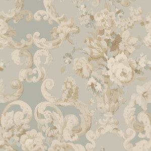Floral Rococo Aqua by Mulberry Wallcovering