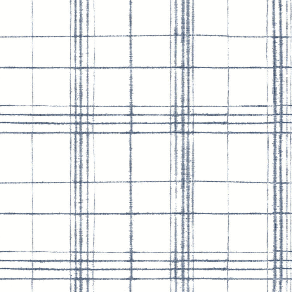 Farmhouse Plaid Navy & White Wallpaper by Inspired by Color Blues II Covers about 56.4 square feet 20.5-in by 33-ft long roll Unpasted 20.5 - Fabric Carolina -