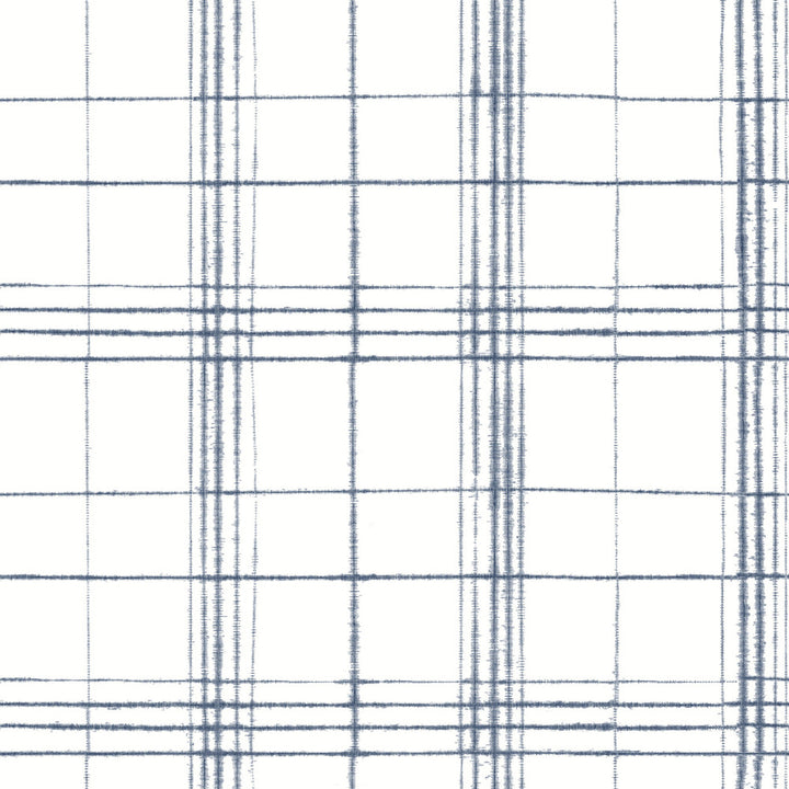 Farmhouse Plaid Navy & White Wallpaper by Inspired by Color Blues II Covers about 56.4 square feet 20.5-in by 33-ft long roll Unpasted 20.5 - Fabric Carolina -