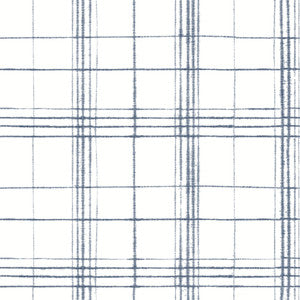 Farmhouse Plaid Navy & White Wallpaper by Inspired by Color