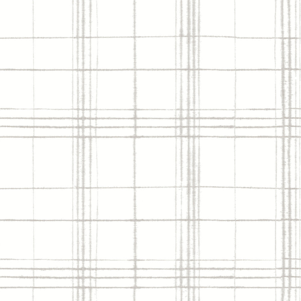 Farmhouse Plaid Linen & White Wallpaper by Inspired by Color Beige & Neutrals Covers about 56.4 square feet 20.5-in by 33-ft long roll Unpasted 20.5 - Fabric Carolina -