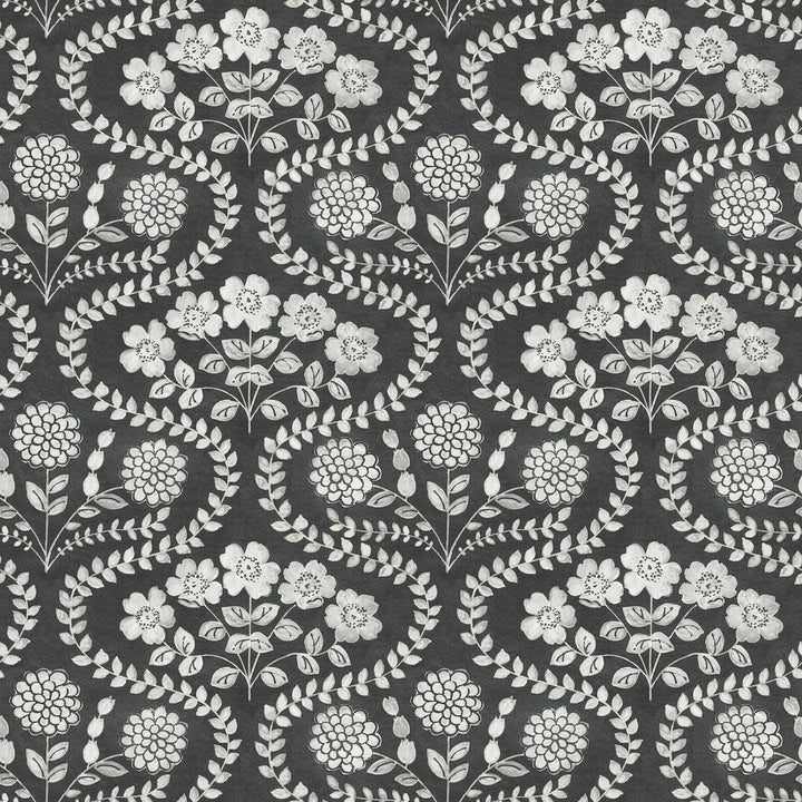 Folksy Floral Black & White Wallpaper by York Wallcoverings Simply Farmhouse Covers about 56.4 square feet 20.5-in by 33-ft long roll Unpasted 20.5 - Fabric Carolina -