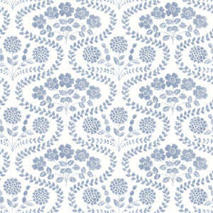 Folksy Floral Blue & White Wallpaper by York Wallcoverings