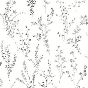 Wildflower Sprigs Black & White Wallpaper by Inspired by Color