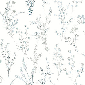 Wildflower Sprigs Blue & Green Wallpaper by Inspired by Color