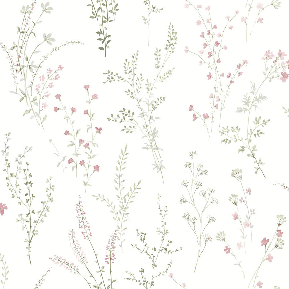 Wildflower Sprigs Pink & Green Wallpaper by York Wallcoverings Earthy Tones Covers about 56.4 square feet 20.5-in by 33-ft long roll Unpasted 20.5 - Fabric Carolina -