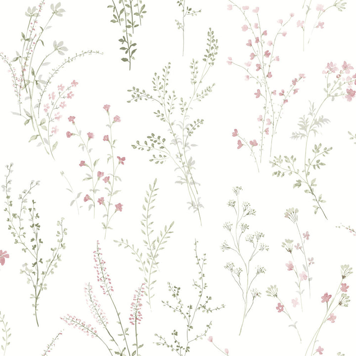 Wildflower Sprigs Pink & Green Wallpaper by York Wallcoverings Earthy Tones Covers about 56.4 square feet 20.5-in by 33-ft long roll Unpasted 20.5 - Fabric Carolina -