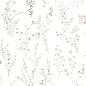 Wildflower Sprigs Pink & Green Wallpaper by York Wallcoverings