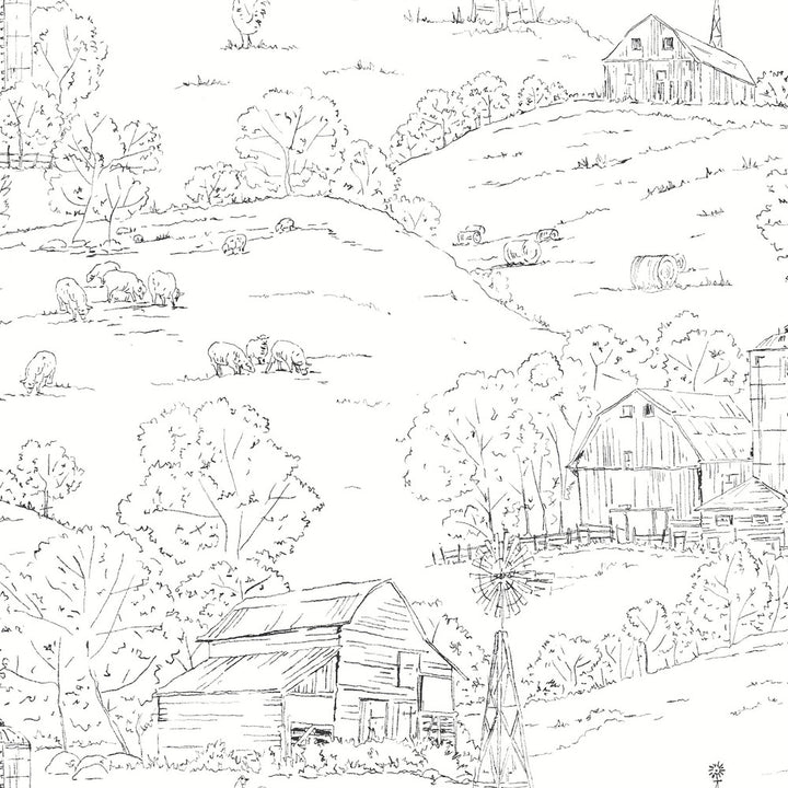 Pasture Toile Black & White Wallpaper by Inspired by Color Black & White, III Covers about 56.4 square feet 20.5-in by 33-ft long roll Unpasted 20.5 - Fabric Carolina -