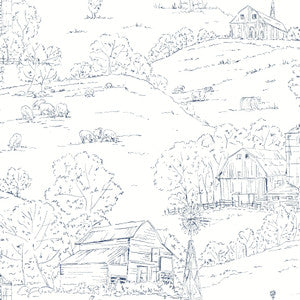 Pasture Toile Navy & White Wallpaper by York Wallcoverings