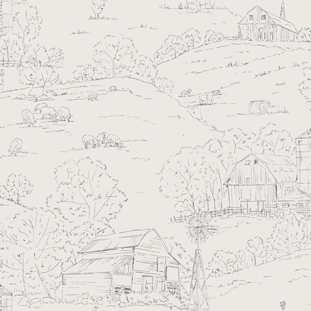 Pasture Toile Beige & Grey Wallpaper by York Wallcoverings Simply Farmhouse Covers about 56.4 square feet 20.5-in by 33-ft long roll Unpasted 20.5 - Fabric Carolina -