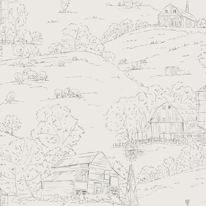 Pasture Toile Beige & Grey Wallpaper by York Wallcoverings Simply Farmhouse Covers about 56.4 square feet 20.5-in by 33-ft long roll Unpasted 20.5 - Fabric Carolina -