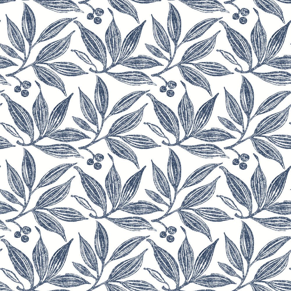 Chokeberry Block Print Navy & White Wallpaper by York Wallcoverings Simply Farmhouse Covers about 56.4 square feet 20.5-in by 33-ft long roll Unpasted 20.5 - Fabric Carolina -