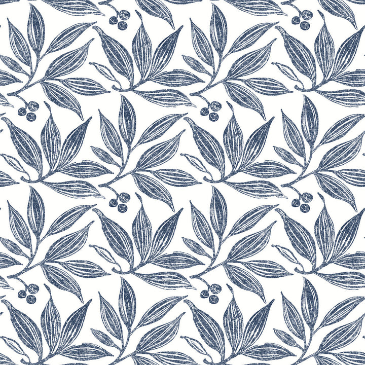Chokeberry Block Print Navy & White Wallpaper by York Wallcoverings Simply Farmhouse Covers about 56.4 square feet 20.5-in by 33-ft long roll Unpasted 20.5 - Fabric Carolina -