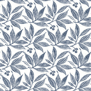 Chokeberry Block Print Navy & White Wallpaper by York Wallcoverings