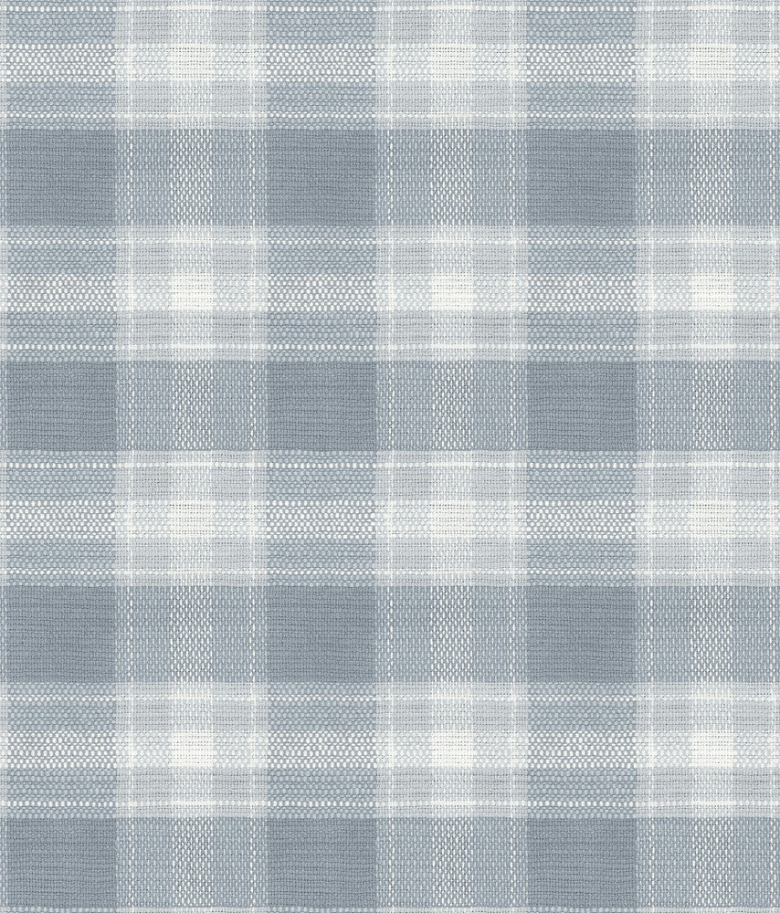 Woven Buffalo Check Blue Wallpaper by York Wallcoverings Simply Farmhouse Covers about 56.4 square feet 20.5-in by 33-ft long roll Unpasted 20.5 - Fabric Carolina -