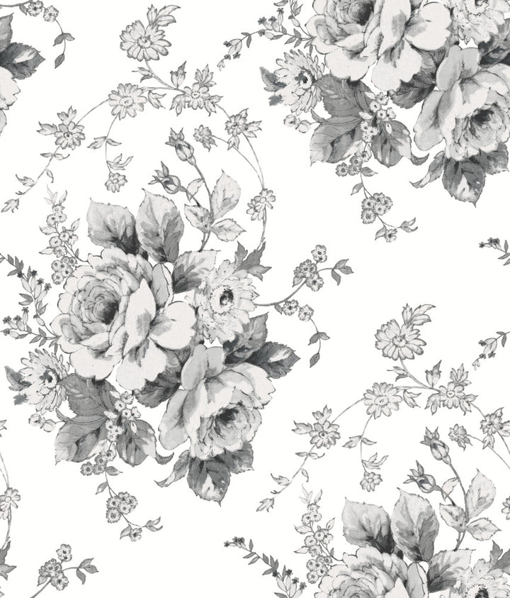 Heritage Rose White & Black Wallpaper by York Wallcoverings Simply Farmhouse Covers about 56.4 square feet 20.5-in by 33-ft long roll Unpasted 24 - Fabric Carolina -