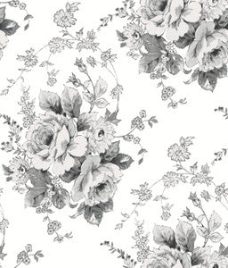 Heritage Rose White & Black Wallpaper by York Wallcoverings