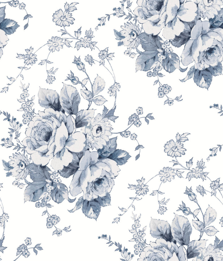 Heritage Rose Navy & White Wallpaper by York Wallcoverings Simply Farmhouse Covers about 56.4 square feet 20.5-in by 33-ft long roll Unpasted 24 - Fabric Carolina -