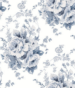 Heritage Rose Navy & White Wallpaper by York Wallcoverings