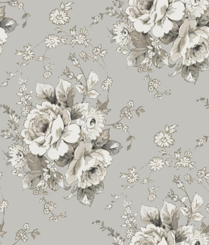 Heritage Rose Taupe Wallpaper by York Wallcoverings Simply Farmhouse Covers about 56.4 square feet 20.5-in by 33-ft long roll Unpasted 24 - Fabric Carolina -