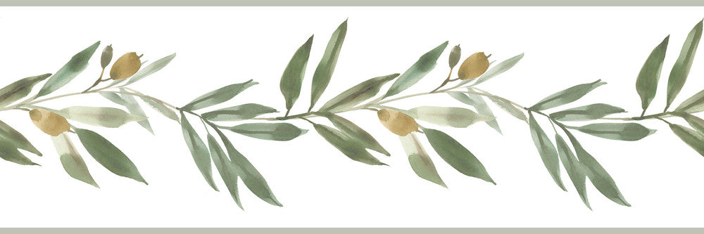 Olive Branch Green Border by York Wallcoverings Simply Farmhouse Covers about 4.5 square feet 6-in by 9-ft long roll Unpasted 18 - Fabric Carolina -