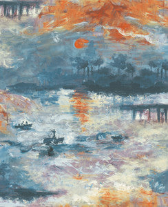 Nautical Sunset Denim, Metallic Gold, and Burnt Orange by Seabrook Wallpaper