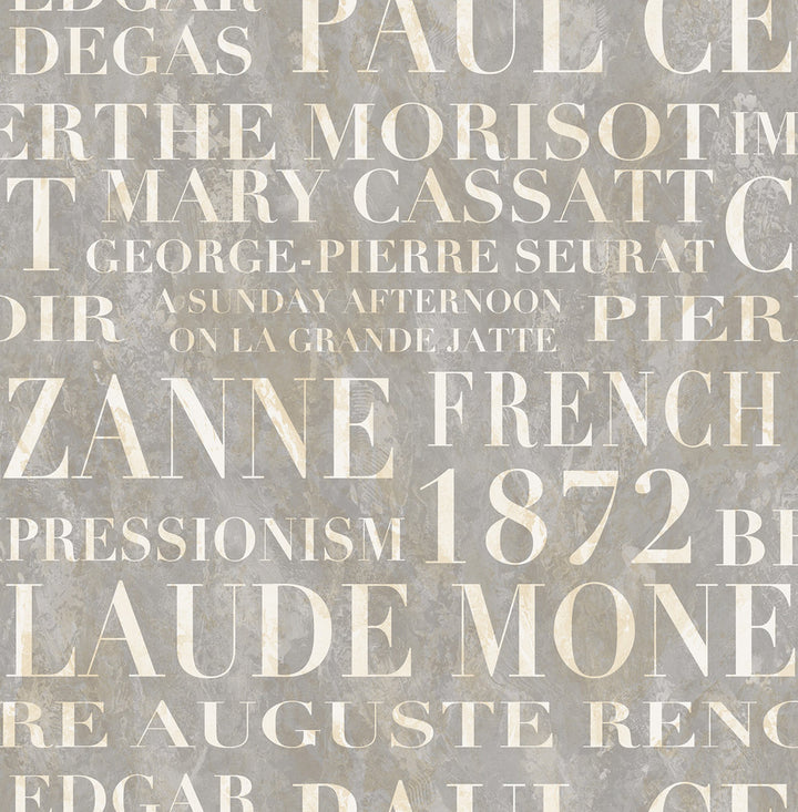 Script Metallic Ivory and Metallic Grey by Seabrook Wallpaper French Impressionist United States 56.12 20.87" 20.5" - Fabric Carolina -