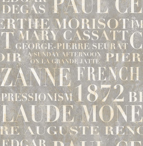Script Metallic Ivory and Metallic Grey by Seabrook Wallpaper