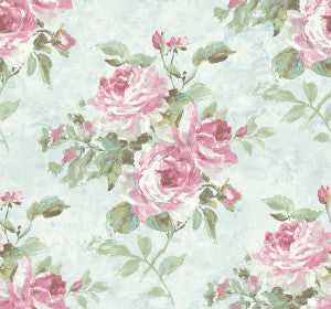 Rose Bouquet Metallic Blue and Rose by Seabrook Wallpaper