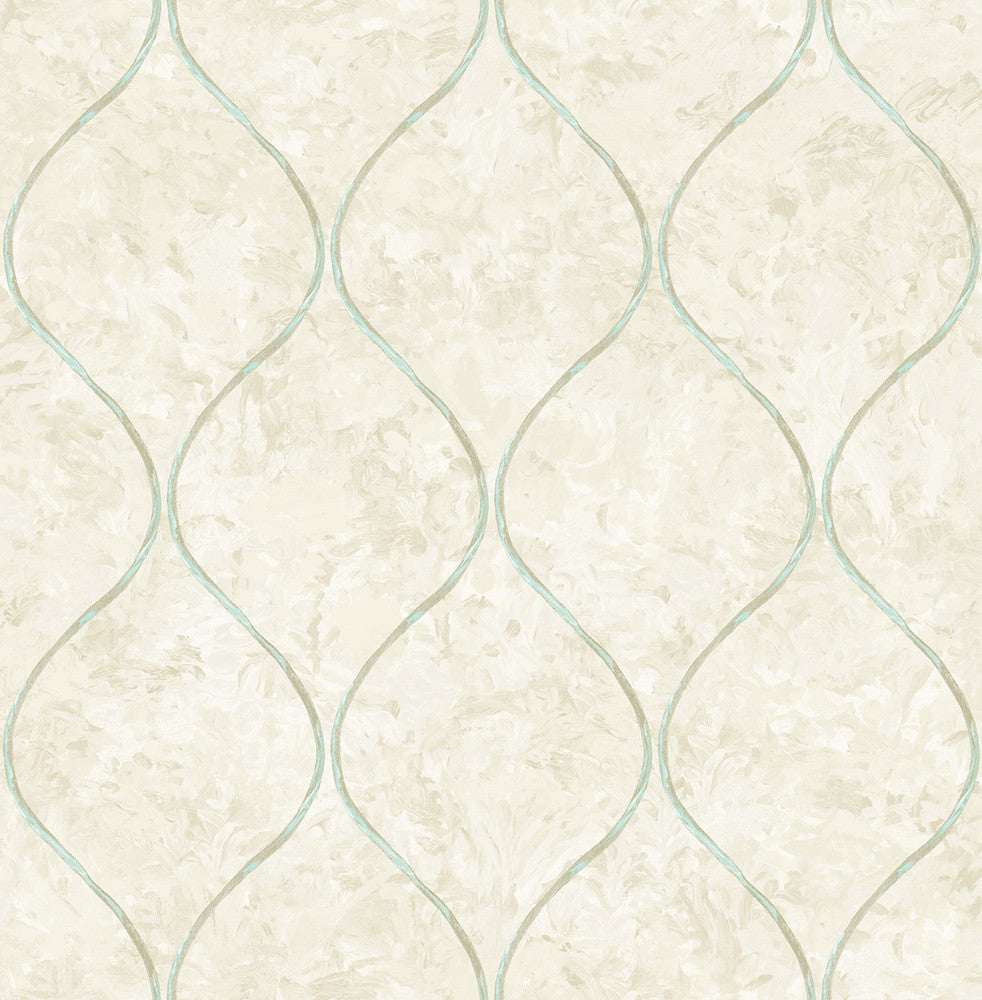 Ogee Metallic Teal and Greige by Seabrook Wallpaper French Impressionist United States 56.12 20.87" 20.5" - Fabric Carolina -