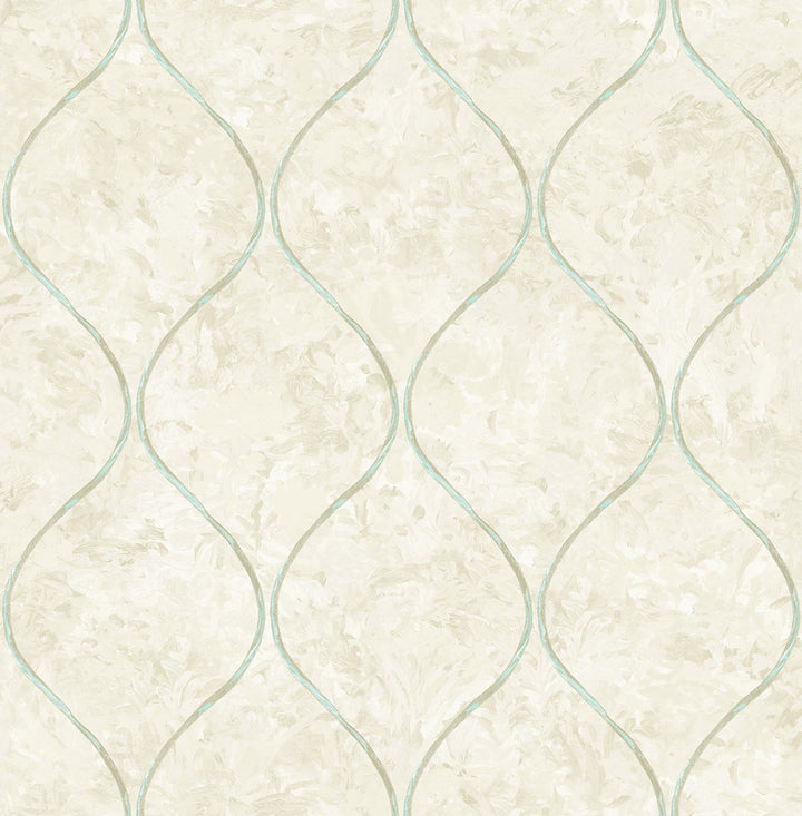 Ogee Metallic Teal and Greige by Seabrook Wallpaper French Impressionist United States 56.12 20.87" 20.5" - Fabric Carolina -