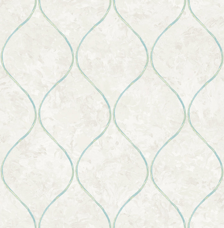 Ogee Grey, Aqua, and Metallic Gold by Seabrook Wallpaper French Impressionist United States 56.12 20.87" 20.5" - Fabric Carolina -