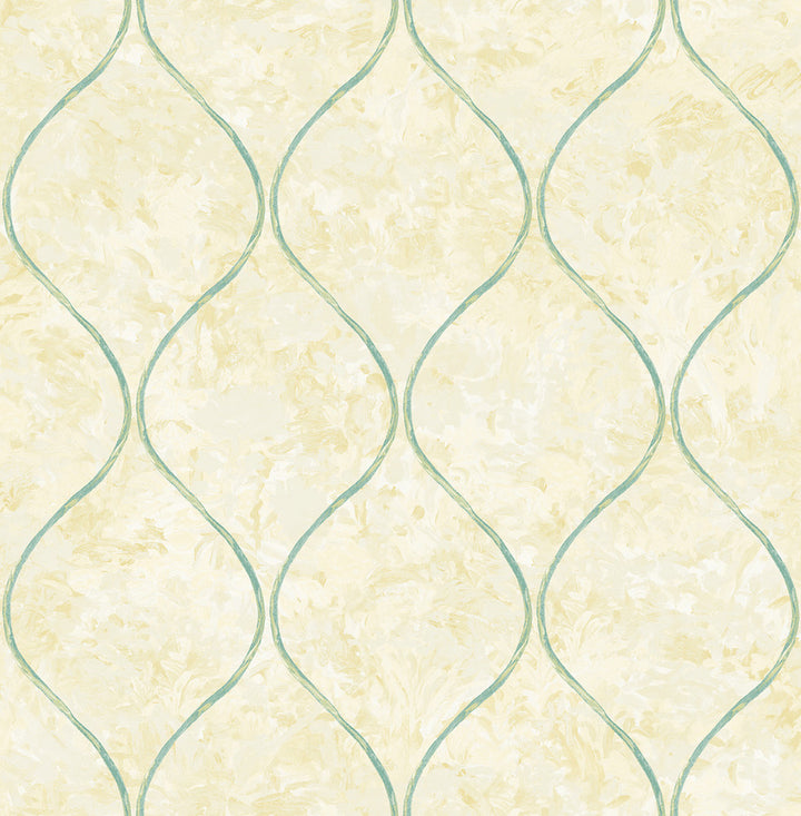 Ogee Tan, Metallic Gold, and Turquoise by Seabrook Wallpaper French Impressionist United States 56.12 20.87" 20.5" - Fabric Carolina -