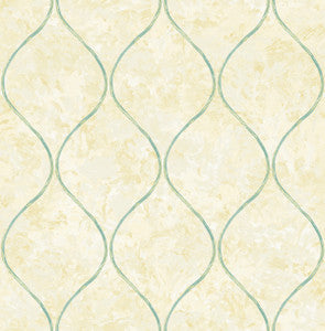 Ogee Tan, Metallic Gold, and Turquoise by Seabrook Wallpaper