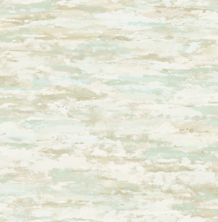 Brushstrokes Metallic Teal and Greige by Seabrook Wallpaper French Impressionist United States 56.12 20.87" 20.5" - Fabric Carolina -