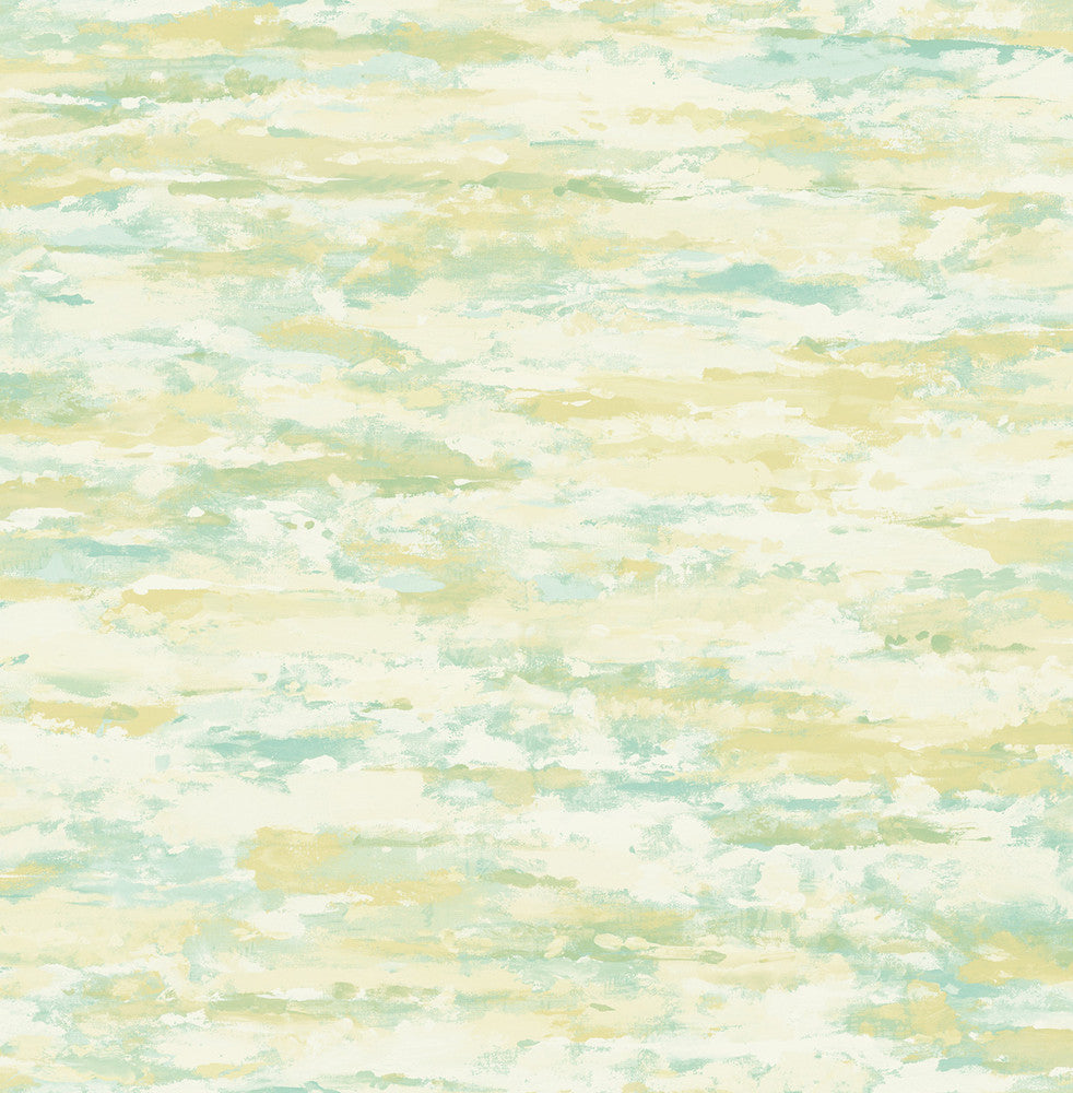 Brushstrokes Metallic Gold, White, and Aqua by Seabrook Wallpaper French Impressionist United States 56.12 20.87" 20.5" - Fabric Carolina -