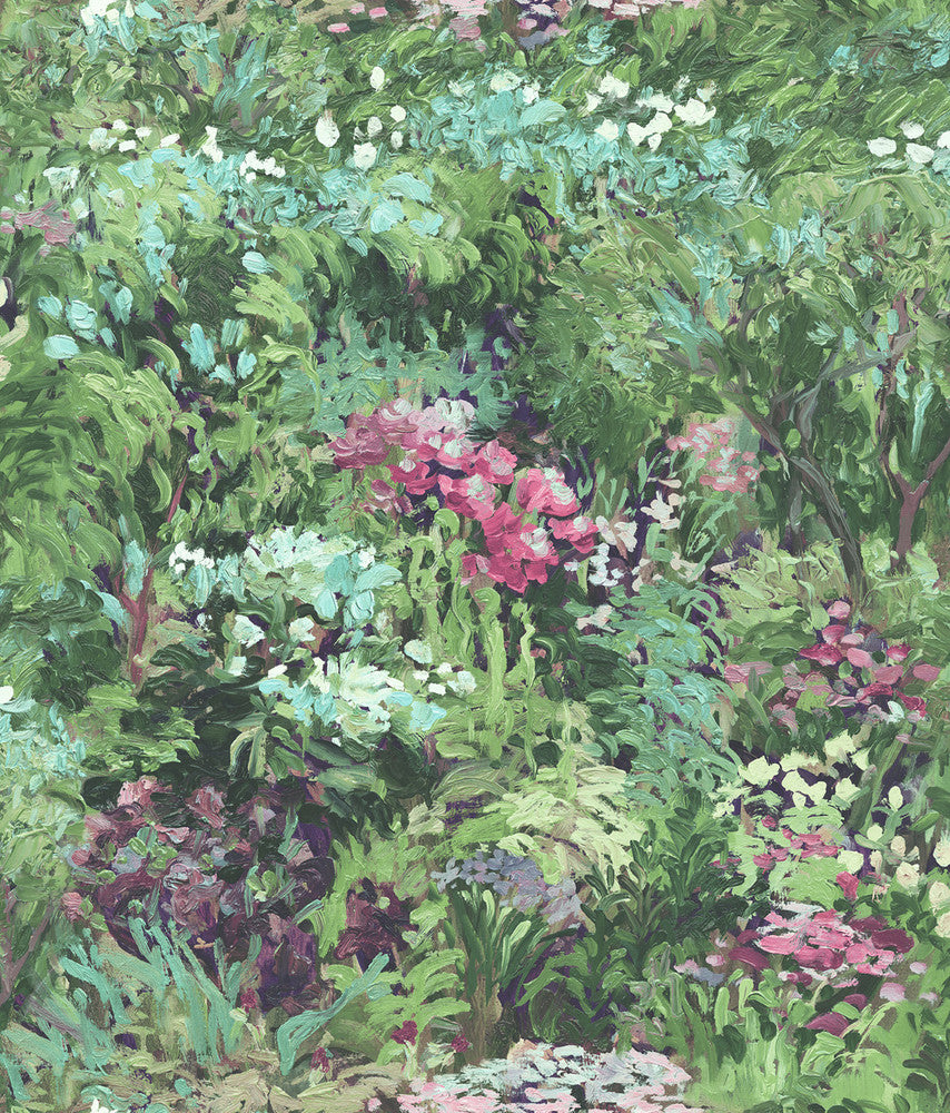 Floral Green, Violet, and Pink by Seabrook Wallpaper French Impressionist United States 56.12 24" 20.5" - Fabric Carolina -