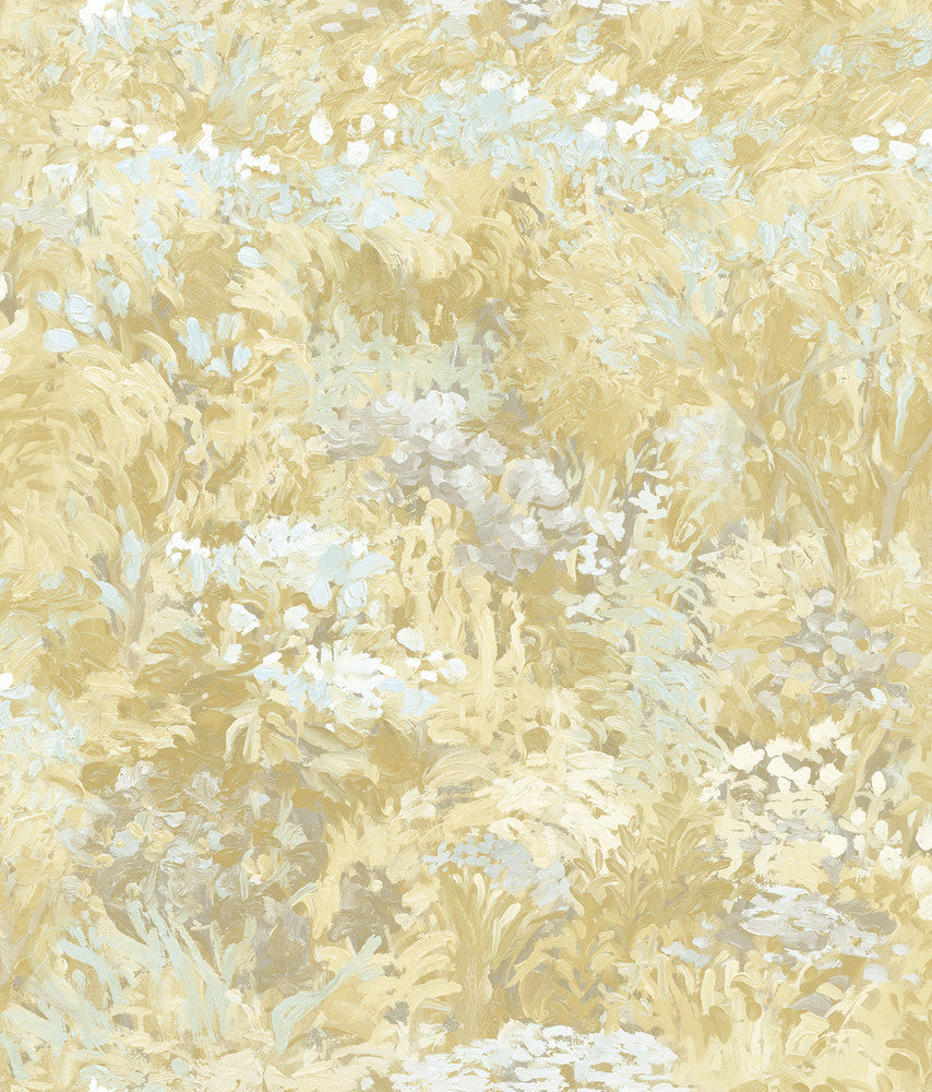 Floral Metallic Powder Blue, Gold, and Cream by Seabrook Wallpaper French Impressionist United States 56.12 24" 20.5" - Fabric Carolina -