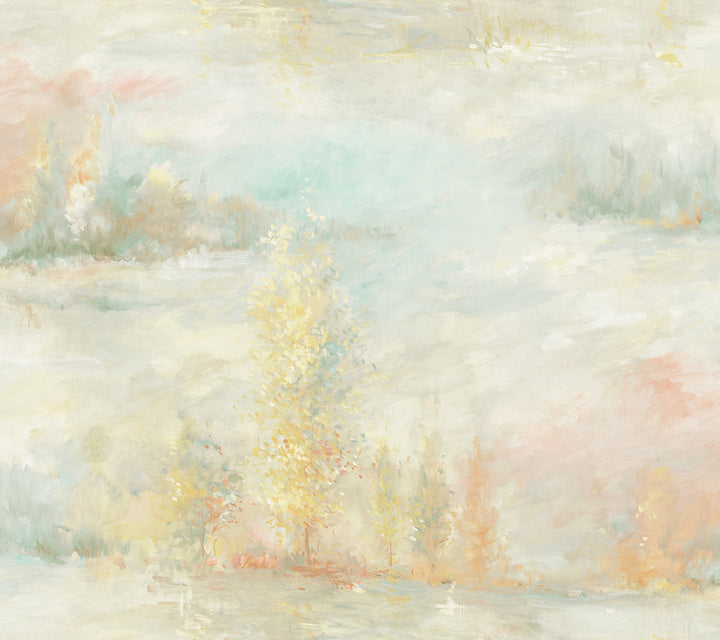 Tree Line Metallic Yellow Gold, Seafoam, and Aqua by Seabrook Wallpaper French Impressionist United States 60.55 24" 27" - Fabric Carolina -