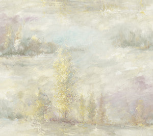 Tree Line Metallic Gold, Powder Blue, and Mauve by Seabrook Wallpaper