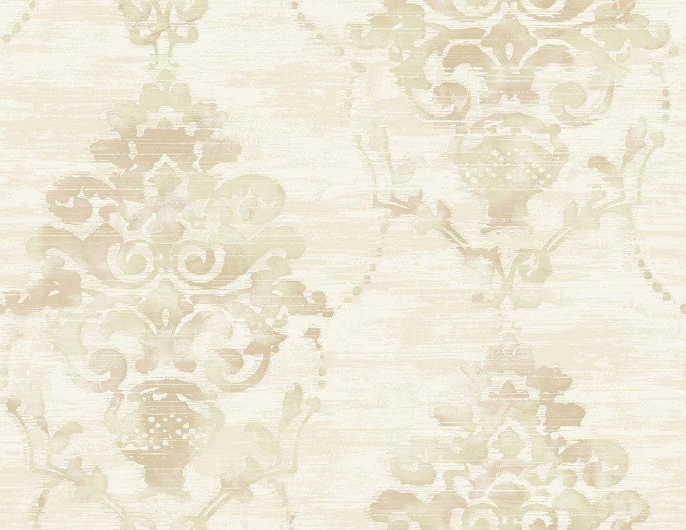 Damask Metallic, Tan, and Soft Peach by Seabrook Wallpaper French Impressionist United States 60.55 20.87" 27" - Fabric Carolina -