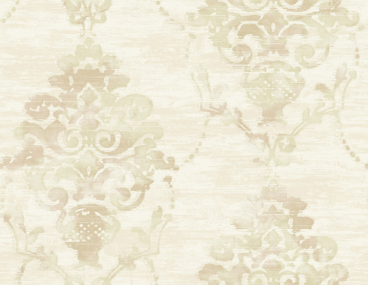 Damask Metallic, Tan, and Soft Peach by Seabrook Wallpaper French Impressionist United States 60.55 20.87" 27" - Fabric Carolina -