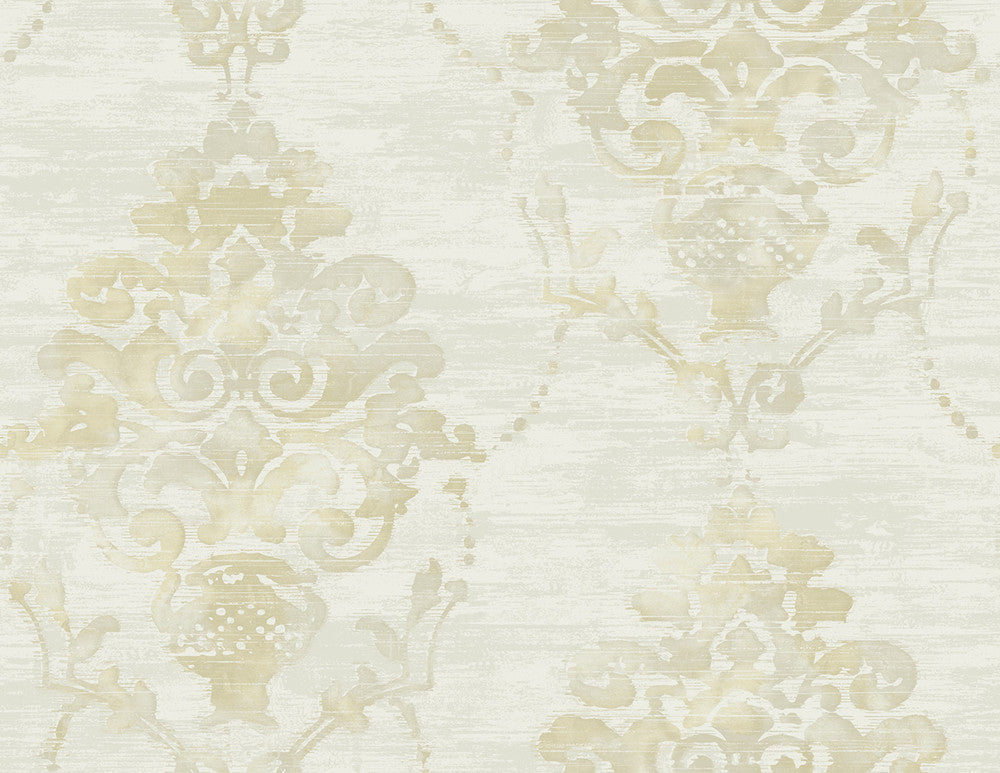 Damask Metallic Cream and Tan by Seabrook Wallpaper French Impressionist United States 60.55 20.87" 27" - Fabric Carolina -