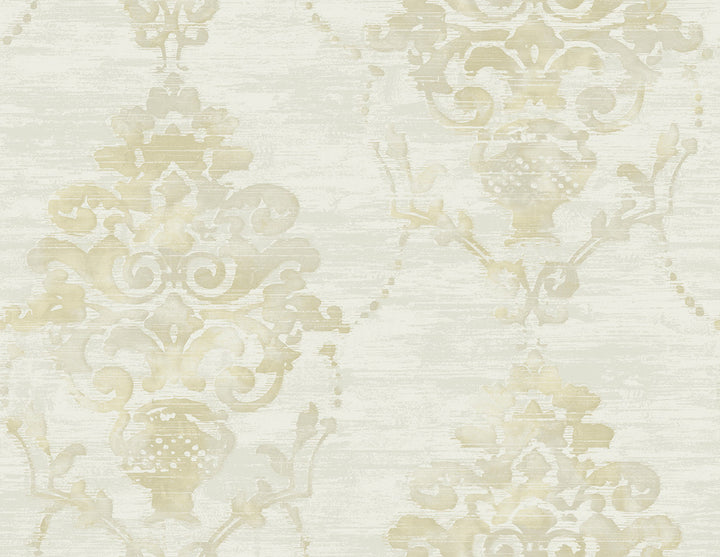 Damask Metallic Cream and Tan by Seabrook Wallpaper French Impressionist United States 60.55 20.87" 27" - Fabric Carolina -