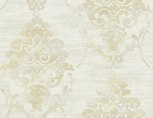 Damask Metallic Cream and Tan by Seabrook Wallpaper