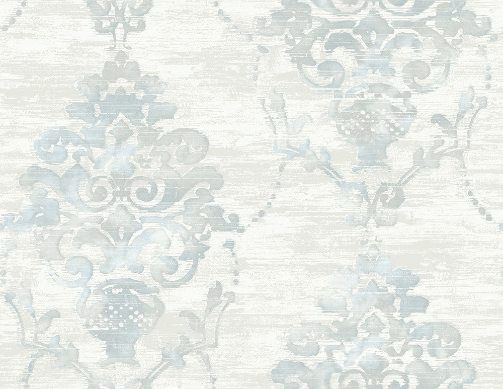 Damask Metallic Pearl and Powder Blue by Seabrook Wallpaper French Impressionist United States 60.55 20.87" 27" - Fabric Carolina -