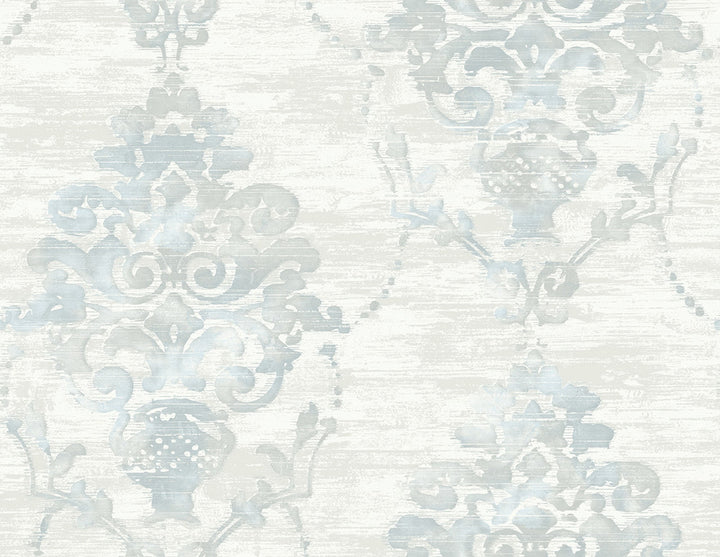 Damask Metallic Pearl and Powder Blue by Seabrook Wallpaper French Impressionist United States 60.55 20.87" 27" - Fabric Carolina -